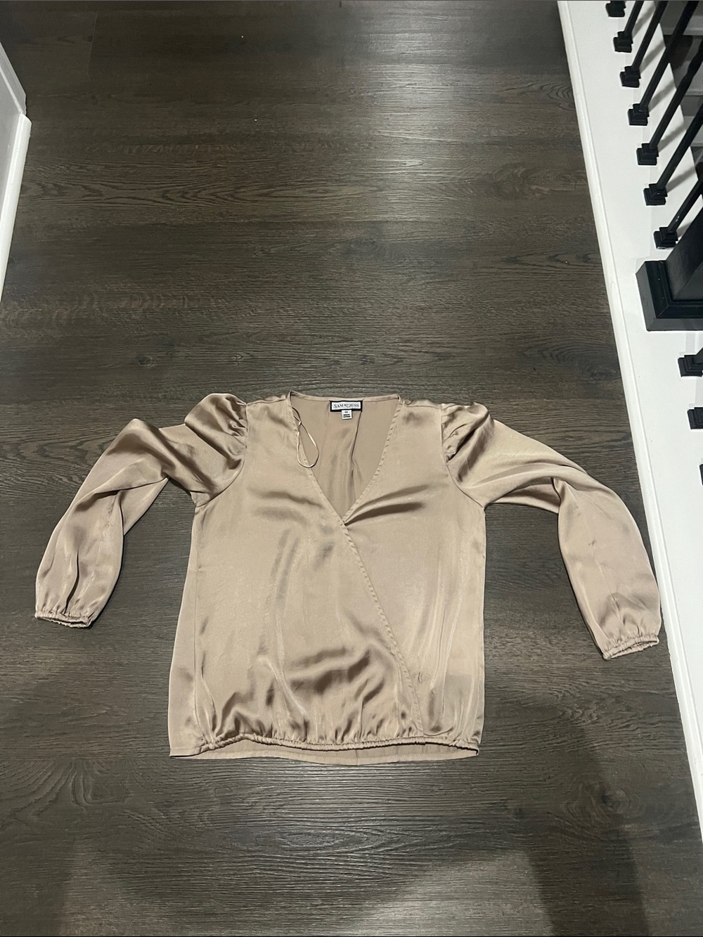 Madewell Champagne Satin V-Neck Wrap Blouse